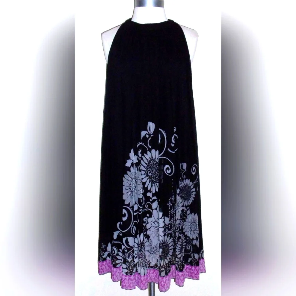 Black Floral Trapeze Cocktail Dress by Dressbarn Size 8 - Picture 2 of 5